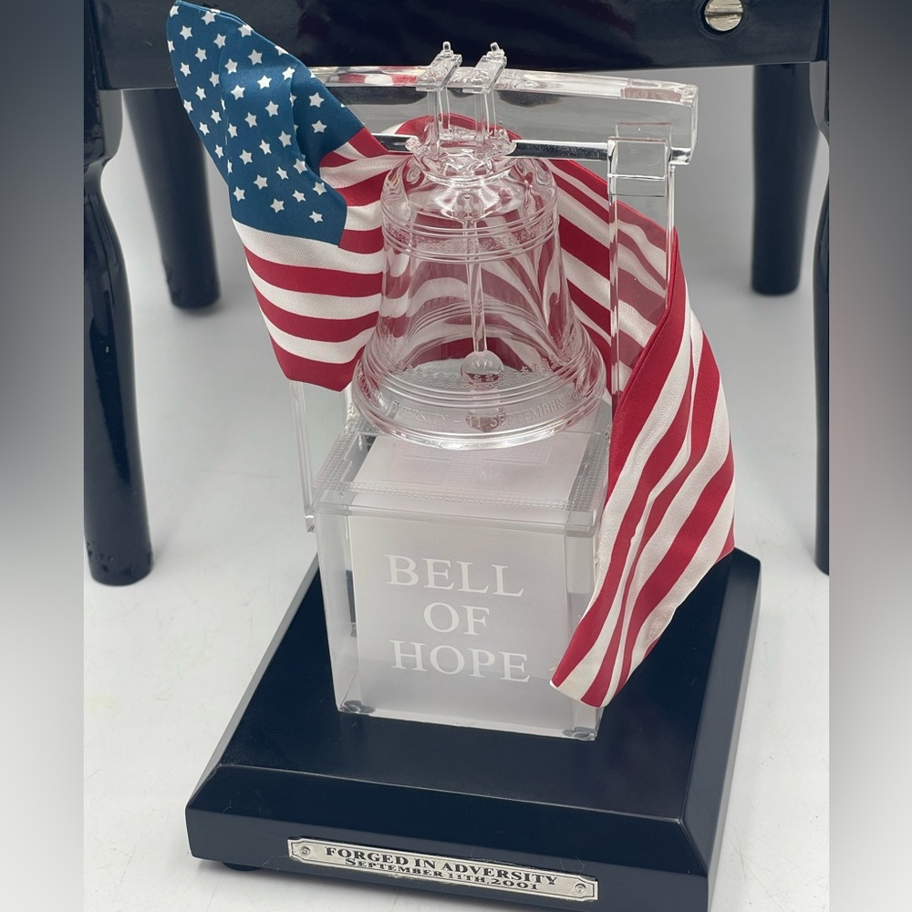 Hawthorne Village: Resin Commemorative Bell of Hope - Forged In Adversity w/Flag